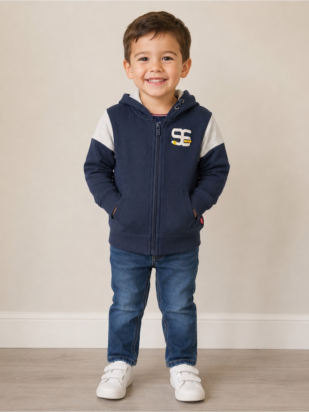 Okaïdi Boys 3Y Navy Colour Block Full Zip Hoodie Jacket 98cm